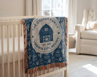 Personalized Woven Blanket: Western Barn, Desert Icons, Family Name
