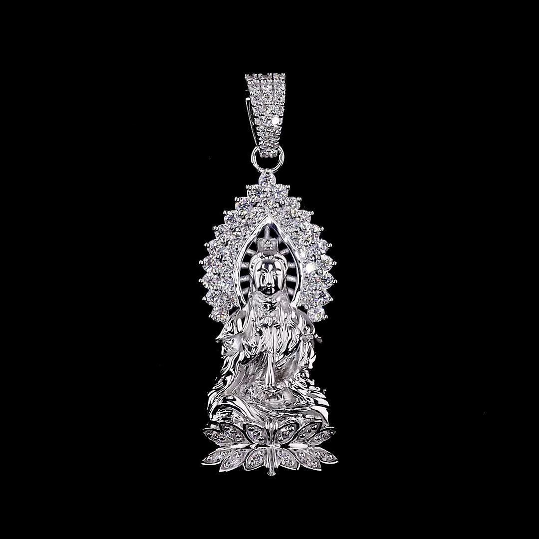 Pendentif En Or 18 Carats Avec Bouddha En Agate Rubanée Verte - Poids 6,14 G - Occasion
