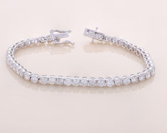 Lab Grown Diamond Tennis Bracelet, 7.09 CT Round White Gold Clasp, Elegant Luxury Jewelry Gift for Women
