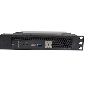 May include: A black Dell OptiPlex 7060 desktop computer. The front panel features a power button, various ports, and the Dell logo. The computer is designed to be rack-mounted.