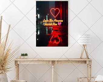 Neon Heart Self Love Quote Print, Modern Wall Art (Digital Download)