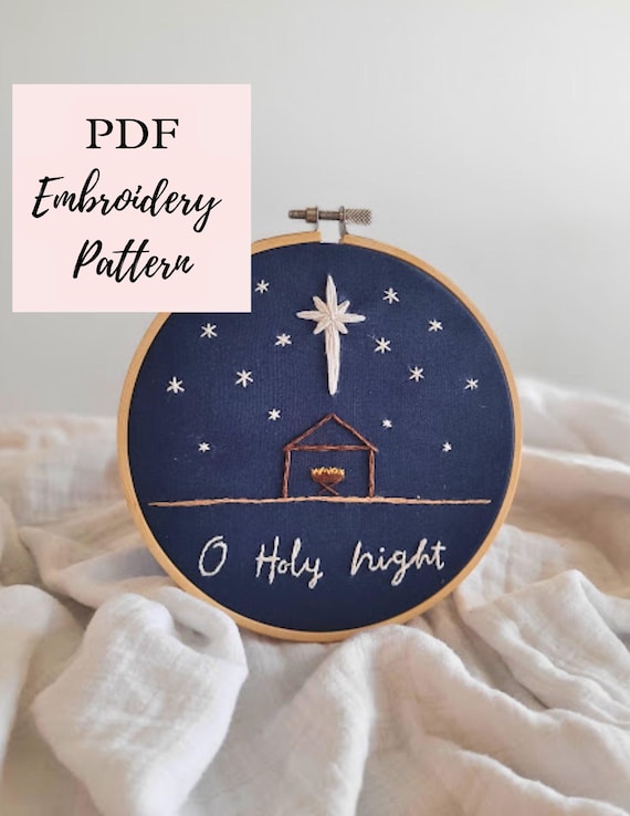 Hand Embroidery Digital File PDF Christmas Hand Embroidery Pattern O Holy Night Christian Craft Hand Embroidery Gift Christmas DIY Ornament