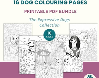 Dog Coloring Pages: Groovy Lines, Expressive Pups (Printable PDF Bundle, 16 Pages)
