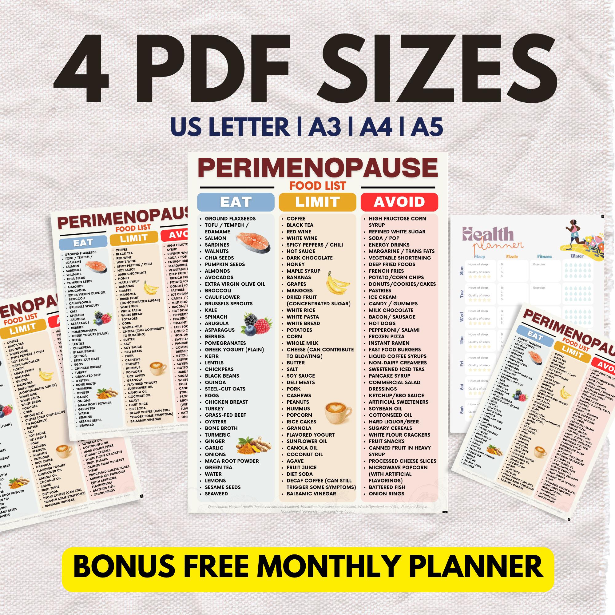 Perimenopause Food List Printable, Hormone Balance Diet Chart (digital ...