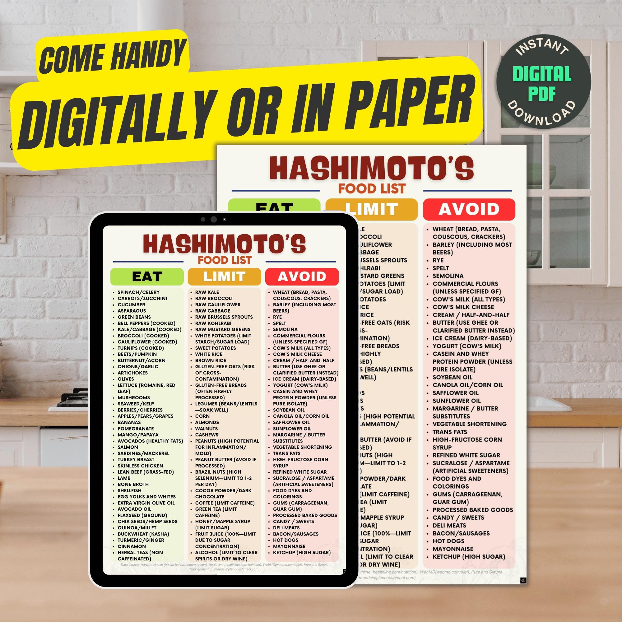 Hashimoto's Diet Food List Printable, Hashimoto Food Chart, Thyroid ...