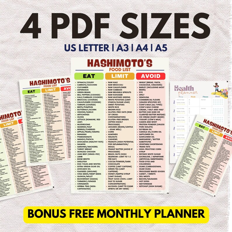 Hashimoto's Diet Food List Printable, Hashimoto Food Chart, Thyroid ...