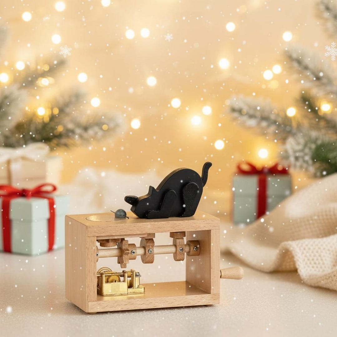 Handmade Wooden Cat and Mouse Music Box – Kinetic Toy | Unique Gift for ...