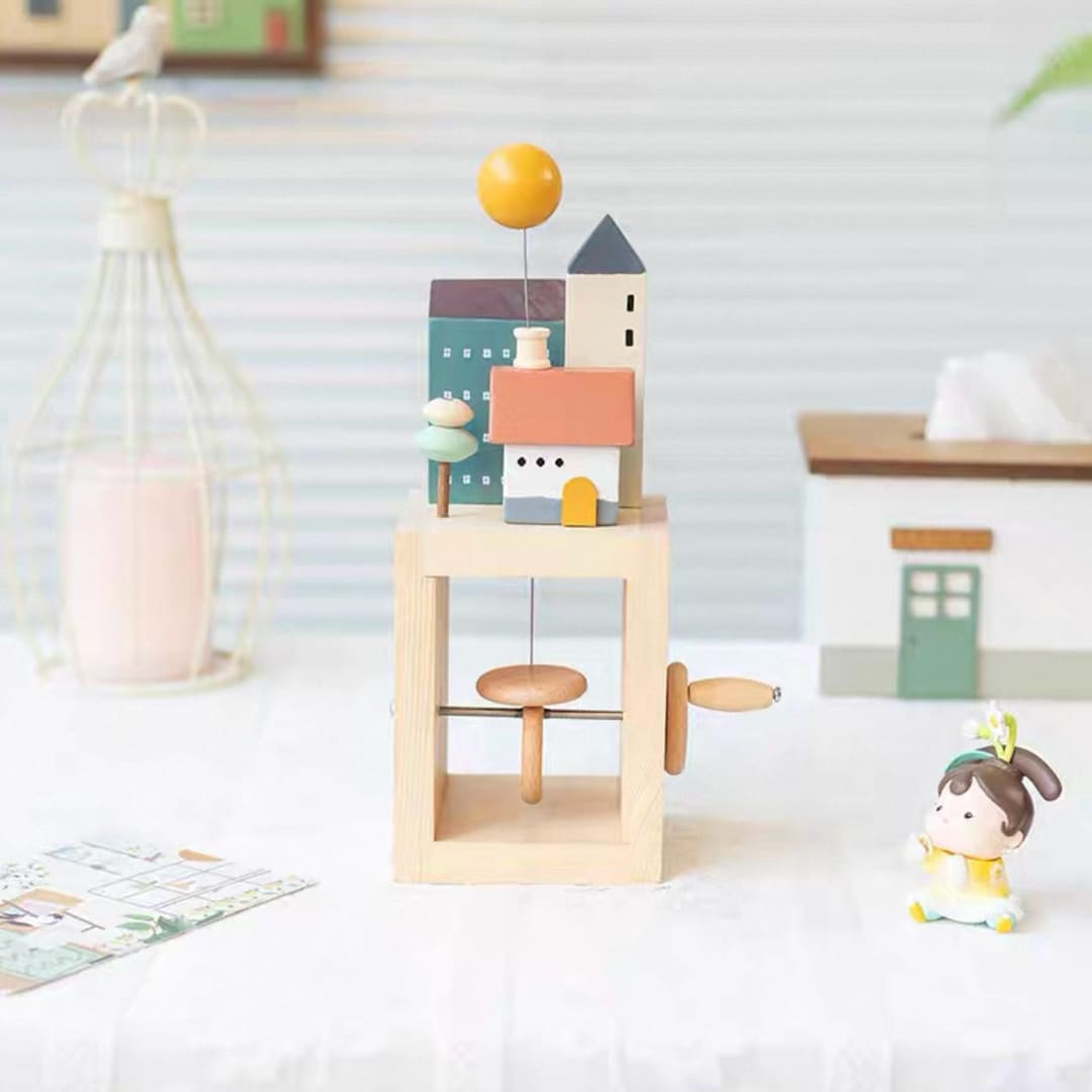 Handmade Wooden House Automaton – Crank-operated Balloon House ...
