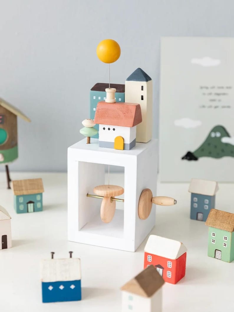 Handmade Wooden House Automaton – Crank-operated Balloon House ...