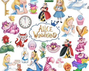 4000px Alice in Wonderland Watercolor Clipart: 200 PNG Illustrations Digital Download Alice in wonderland watercolour clip art