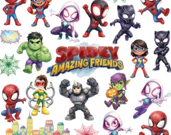 Watercolor Spidey PNG Clipart, Spidey and his Amazing Friends Sublimation, Spidey Font Alphabet
