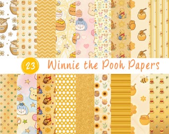 Honey Watercolor Digital Paper, Pooh Watercolor Winnie Digital Paper Pack, Gender neutral, Bear Scrapbook album, Beige pattern