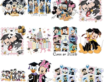 Hand Drawn Cartoon Mouse And Friends Graduation 2026 Bundle Png, Cartoon Graduate Png, Cartoon Senior 2026 Png, Cartoon Character Grad Png