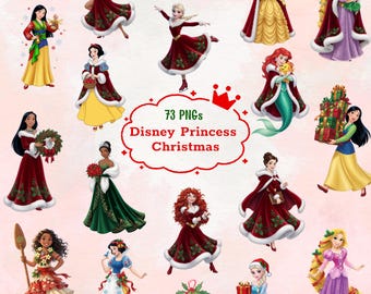 70+ Christmas Princess PNG Bundle – Cute Holiday Princess Clipart, Glitter Festive Sublimation Design