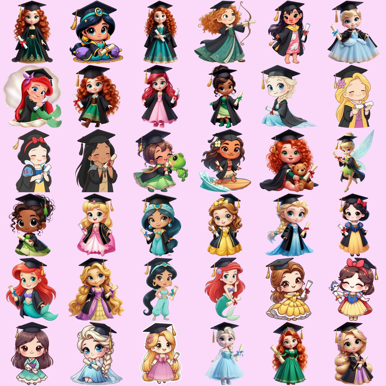 Phd Princess 30+ Cartoon Princess Graduation 2025 Png Bundle, Cartoon Character Grad ...