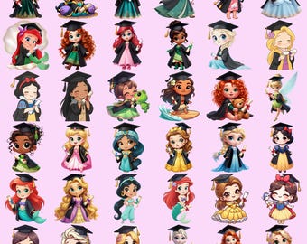 30+ Cartoon Princess Graduation 2025 Png Bundle, Cartoon Character Grad Png, Cute Princess Senior 2025 Png, Princess Graduate Png for shirt