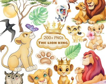 Lion King Watercolor Children's Digital Kit, Simba and Friends, Safari Theme, Lion King Baby, Watercolor Digital Kit, Children's Clipart