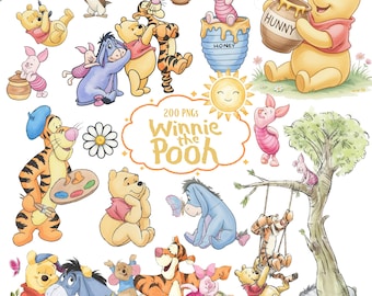 Winnie the Pooh Watercolor Png Clipart | Printable Winnie the Pooh Friends Birthday Baby Shower | High Quality | Clip Art | Instant Download