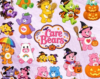 Halloween Care Bear Clipart Bundle | 128 Transparent PNGs | Digital Download