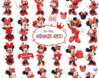 Minnie Mouse Watercolor Clipart, Cute Digital Kit, 80+ Elements, 300 DPI PNG,Minnie Watercolor Pack , Soft Pink Pastel, Kids Party Theme