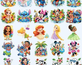 Cartoon Princess Mouse Character PNG Bundle, Cute Fantasy Girl Clipart, Colorful Cartoon Animal PNG, Sublimation Design Download