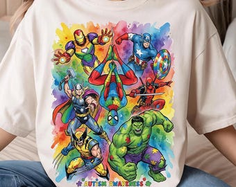 Autism Awareness Superhero PNG, Cartoon Autism Squad Design, I Wear Blue For Autism PNG, Be Kind Puzzle Shirt PNG, Digital File