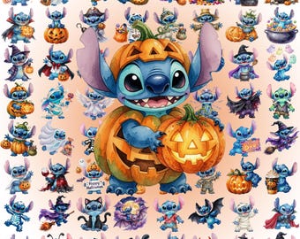 Lilo & Stitch Halloween SVG Cliparts Bundle, Halloween Stitch SVG Cartoon Sublimation Cliparts, Lilo and Stitch Themed Kids Sublimation PNG