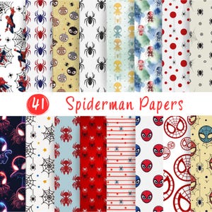 41 Spider Hero Digital Papers | Comic Book Scrapbook Backgrounds | Web Slinger Pattern Textures | Super Heroes Comic | Instant Download