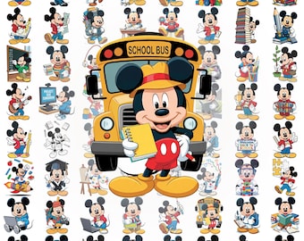 Mickey Mouse & Friends Back to School png Bundle, Mickey Mouse Back to School Book Story Cartoon Cliparts for Sublimation, Mickey Mouse