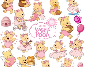 170+ Winnie the Pooh Clipart: Pink Hunny PNG Designs (Digital Download)