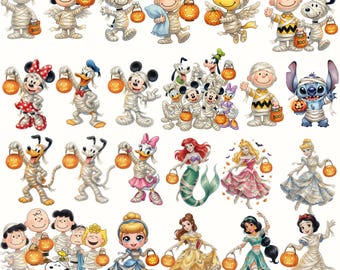 Halloween Character PNG Bundle, Cute Princess Ghost Pumpkin Clipart, Spooky Cartoon Sublimation Design, Trick or Treat Digital Download