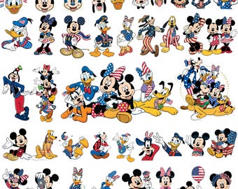 Retro USA 250th Anniversary Mickey & Friends PNG Bundle, Disney 4th of July Png, Patriotic Disney Gifts, Disney Independence Day Png