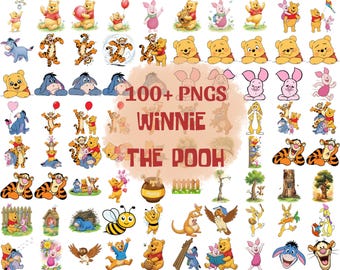 Winnie The Pooh Watercolor Clipart Bundle PNG, Pooh and Friends Clipart, Baby Pooh Bear Nursery Clipart, Piglet Tigger Eeyore PNG