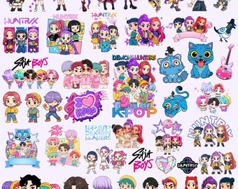 K-Pop Chibi PNG Bundle, KPop Huntrix Png Svg Bundle Demon Hunters Png Saja Girls Boys PNG Girl Dinner PNG KPop Idol Fan Art