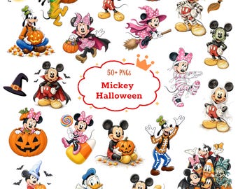 Mickey Halloween Clipart Bundle, Watercolor PNG Files, Spooky Party, Instant Download - Mickey Halloween Watercolor Clipart