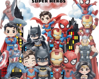 Watercolor Superheroes Clipart Mega Pack: 131 PNG Characters (Commercial Use)