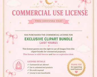 Commercial Use License PNG, Clipart Commercial License, Printable License Certificate, Small Business License Card Digital Download Template