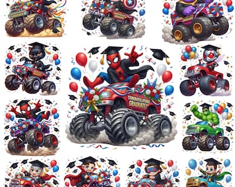 Kids Graduation PNG Bundle, Monster Truck Grad PNG, Boy Preschool Graduation Design, Kindergarten Graduate Clipart PNG