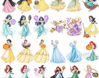 Retro Halloween Cartoon Princess Png, Spooky Season Png, Trick Or Treat Png, Princesses Witch Halloween Png, Trendy Girly Halloween Png