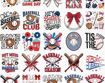 20+ Baseball png bundle game day coquette bow baseball mama summer nights ballpark retro hot runs season batter batter swing home runs png