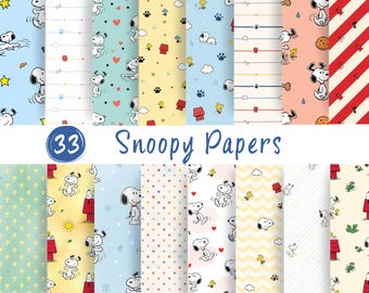 Snoopy Digital Paper 12x12 JPG + PNG Clipart Bundle | Cute Cartoon Dog Backgrounds & Transparent Graphics for Crafts DIY Download Pack
