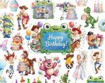 Toy Story Inspired PNG Bundle, Toy Adventure Clipart Bundle PNG, Cowboy & Space Characters Watercolor Clipart, Kids Birthday Party Graphics