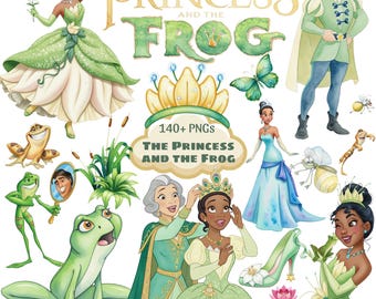 Princess and the Frog PNG Clipart, Princess and the Frog , Tiana Clipart, Princess png, Tiana PNG Bundle, Tiana svg, pack Paper digital