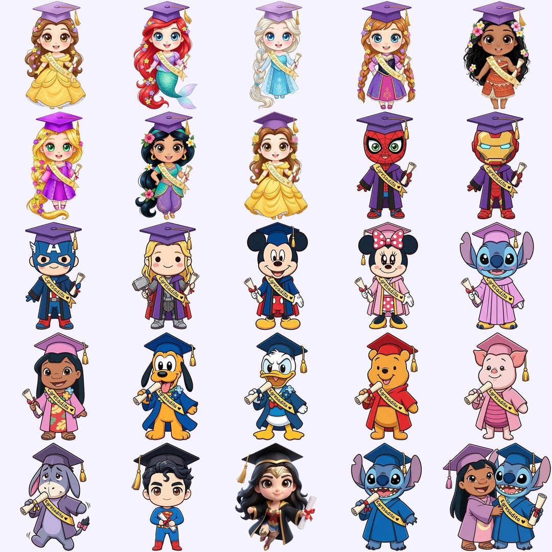 Graduation Cartoon Characters PNG Clipart Bundle - Etsy