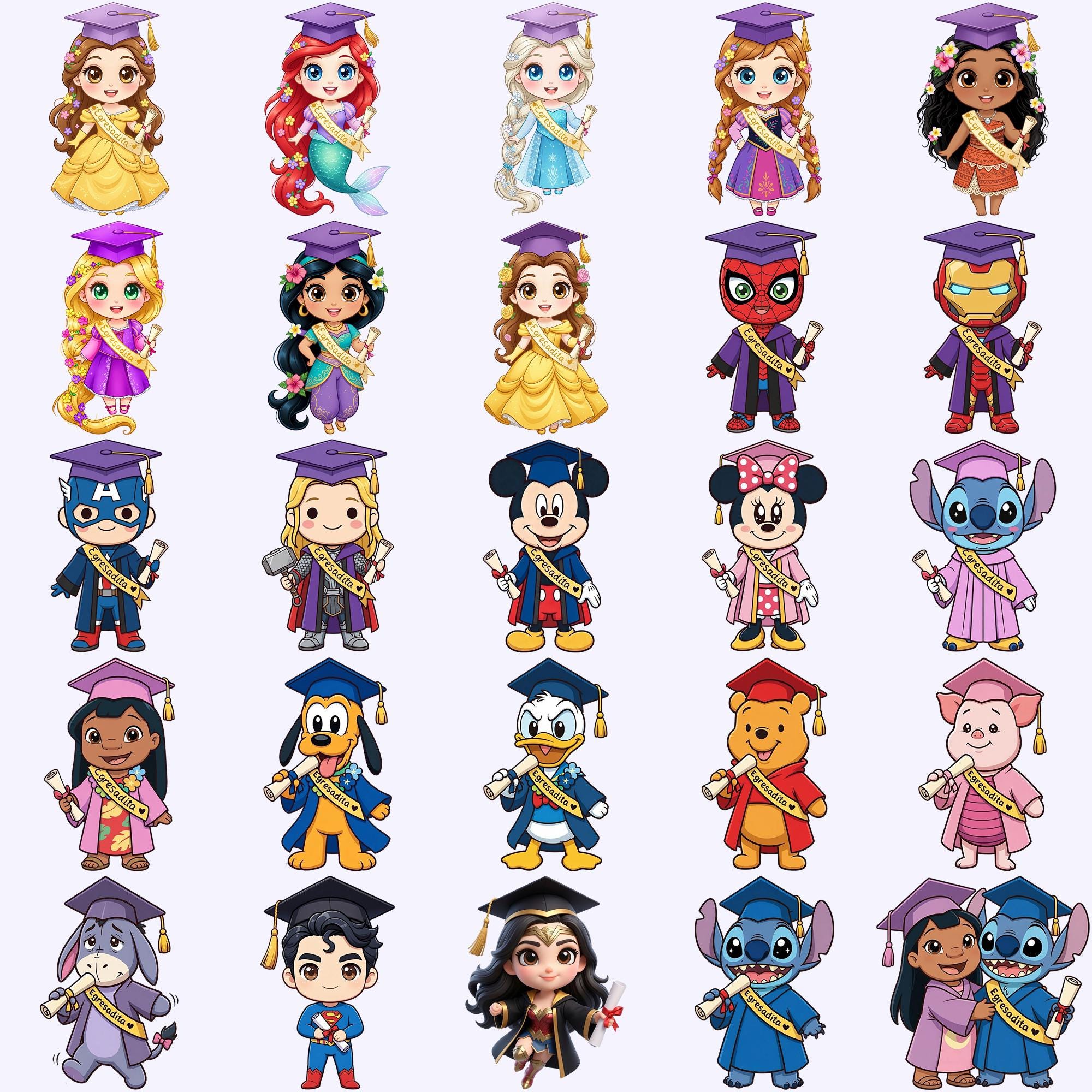 Graduation Cartoon Characters PNG Clipart Bundle - Etsy