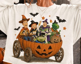 Retro Fall Cartoon Toy PNG, Pumpkin Toy and Friends Character PNG, Autumn Halloween Shirt Design, Spooky Season PNG, Cute Fall Sublimation