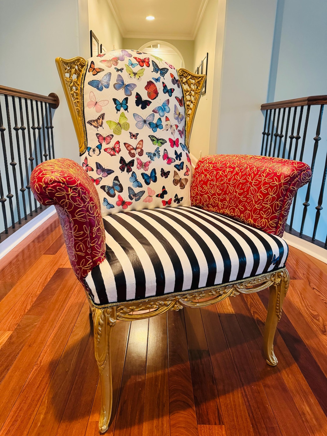 Hand Painted Plush Chair, Harlequin Diamonds, Decoupage Butterflies - Etsy