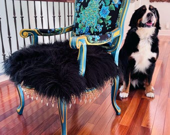 Peacock, Peacock Feathers, Elegant Chair, Statement Piece, Gold Detailing