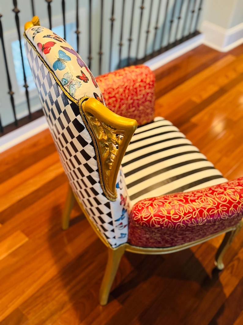Hand Painted Plush Chair, Harlequin Diamonds, Decoupage Butterflies - Etsy