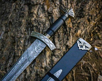 Damascus Viking-langzwaard met schede — Handgemaakt Noormannen verzamelcadeau